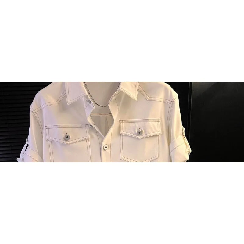 2025 New Short Sleeve Shirt Men's Lapel Fashion Thin Versatile Casual Button Splicing Cardigan