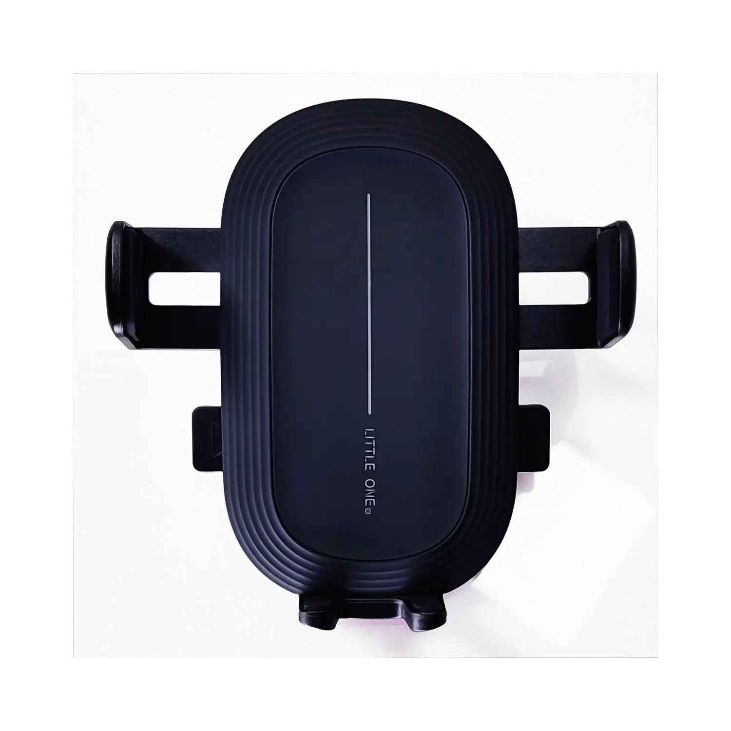 Support de téléphone Ford F150 en plastique noir avec montage de charge sans fil, design nervuré élégant et inscription « One » discrète pour la charge magnétique.