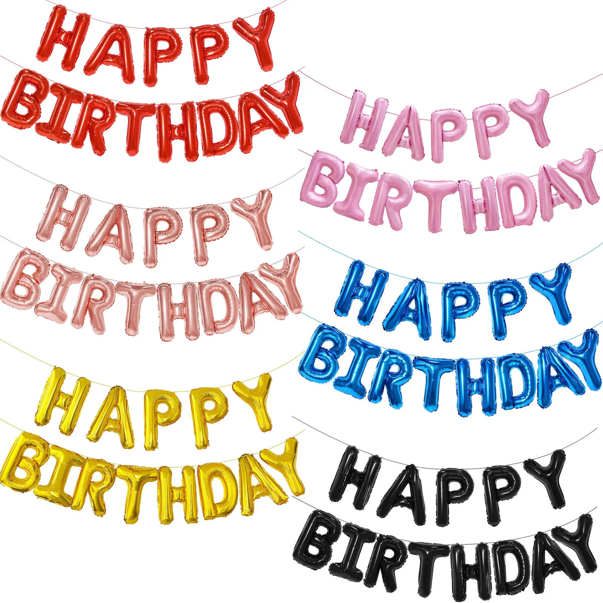Gold Blue Happy Birthday Balloon 16Inch Foil Letters Birthday Sign Banner Bunting for Girls Boys Kids Adults Birthday Decoration