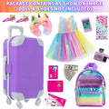 18inch Doll Clothes and Accessories Doll Suitcase Travel Set Include Pillow Unicorn Bag Camera Computer Phone Passport Kids Gift