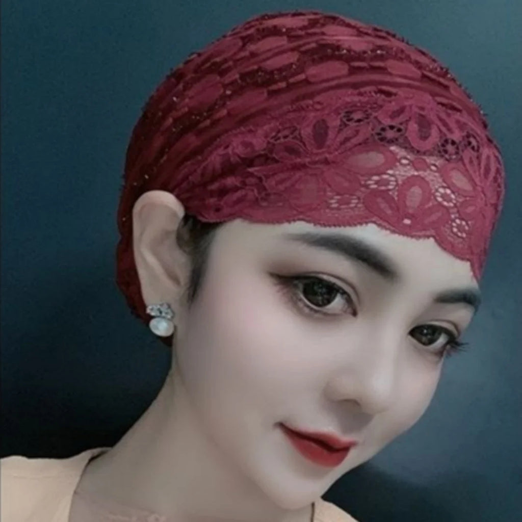 Womens Muslim Inner Hijab Caps Shiny Lace Head Cover Stretch Beanie Turban Hat Cap Headwrap Cover