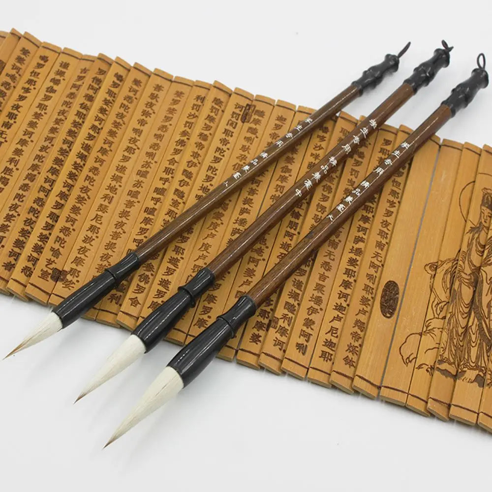 6Pcs/set Writing Practice Brush Chinese Calligraphy Brown Weasel Hair Brush White Woolen Calligraphy Supplies Student Stationery
