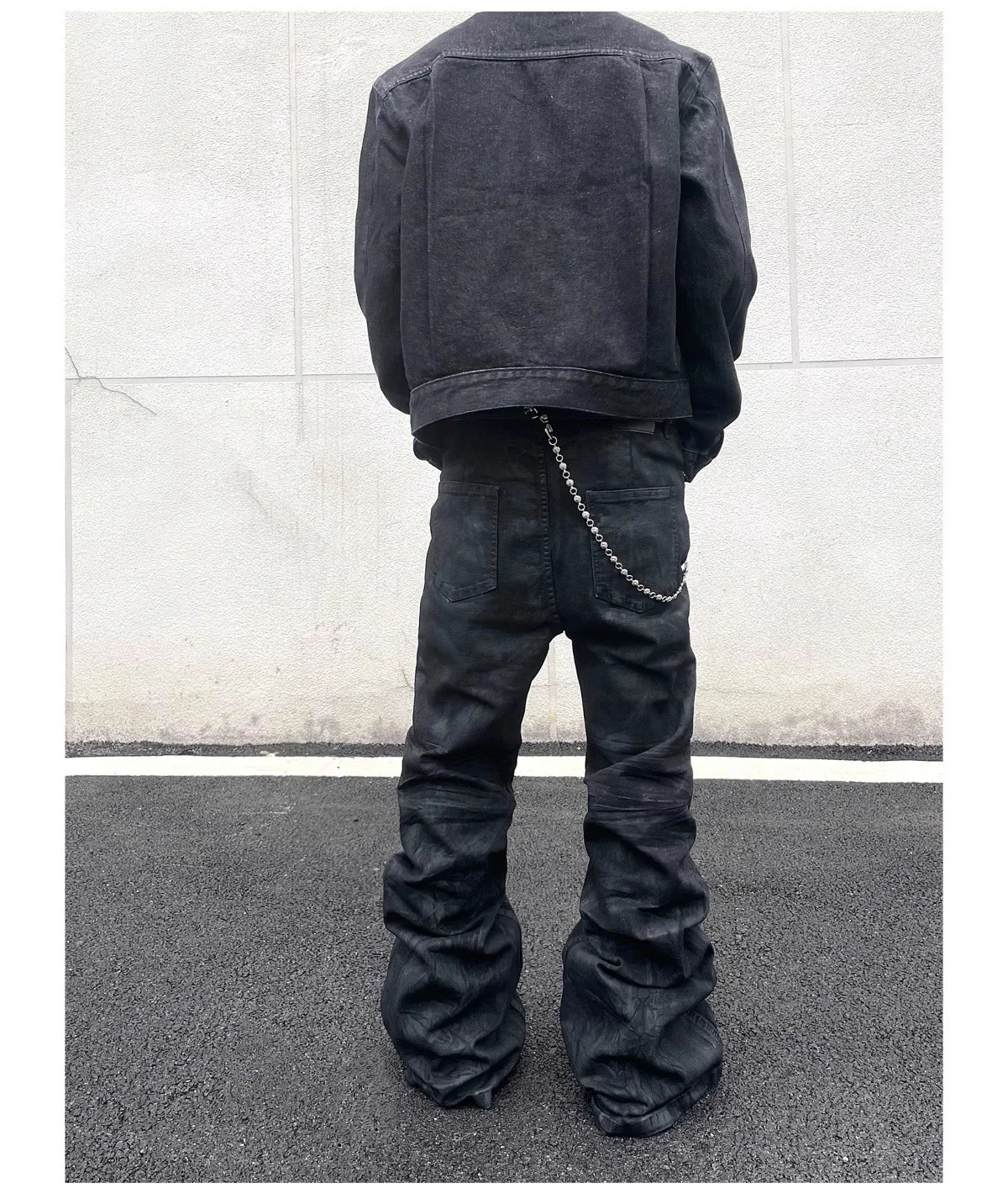 Denim Pant Men Stacked Jeans Vintage Pants Spliced Full Length Mid Waist Washed Straight Trousers Y2k High Street Casual Spring