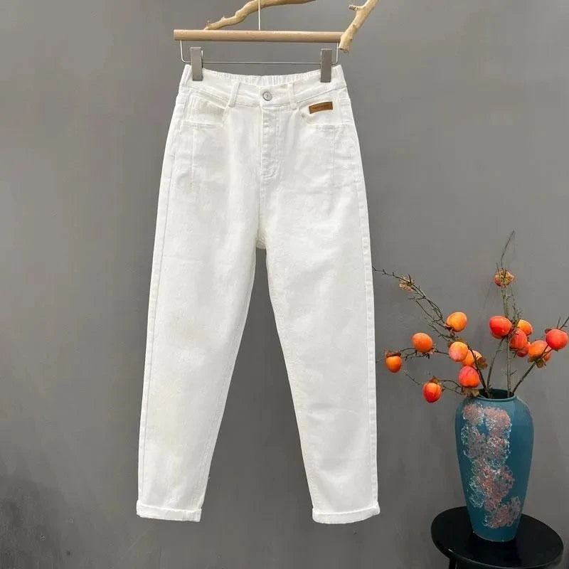 White Denim Casual Pants For women Spring Summer 2025 New High waisted Loose Slimming Harlan Carrot Pants Female Casual Jeans