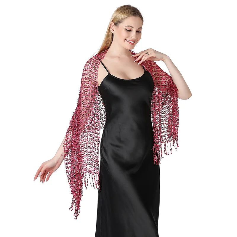 Women's 1920s Scarf Wraps Sequin Deco Fringed Wedding Cape Evening Shawl Vintage Prom Bridesmaid Bride Wedding Party Shawl