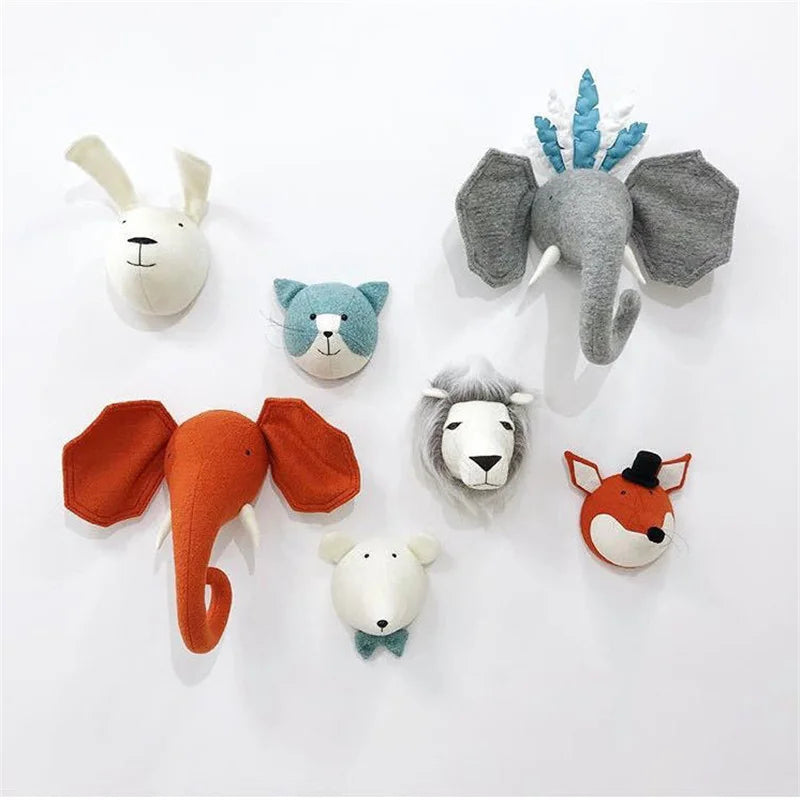 Kids Room Decoration 3D Cartoon Animal Head Wall Hanging Decor Elephant Deer Unicorn Stuffed Toys For Children Bedroom Decor