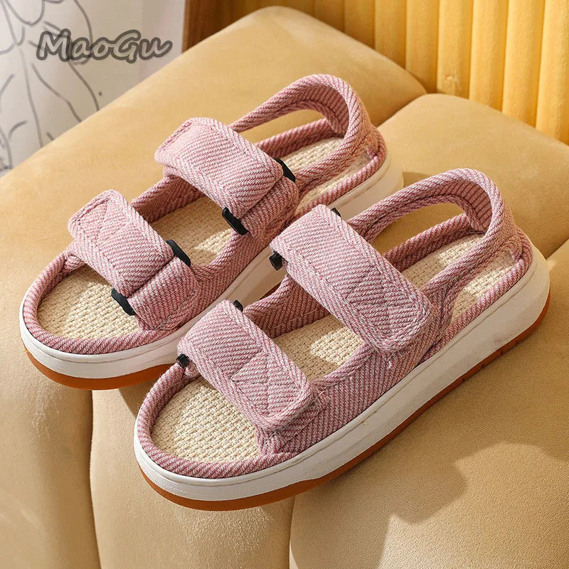 Summer Home Slippers Thick-soled Sandals Double Straps Wide Sandals Do Not Slip Comfortable Walking Sandals for Men and Women