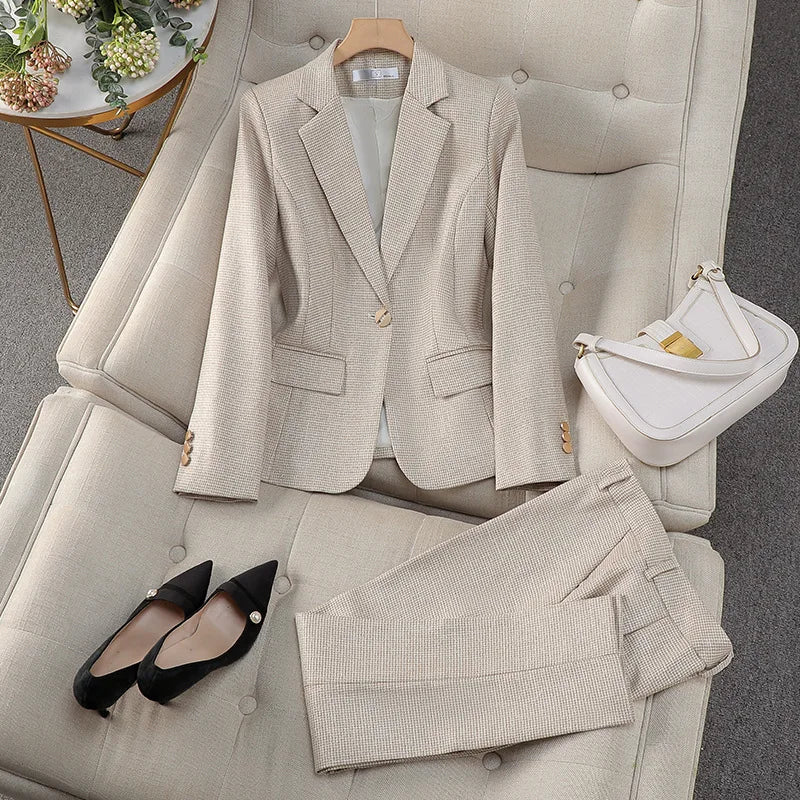 Luxury Small Women Pink Blazer Ladies Professional Suit Women Temperament Suit Fashion Interview Formal Pant Suits