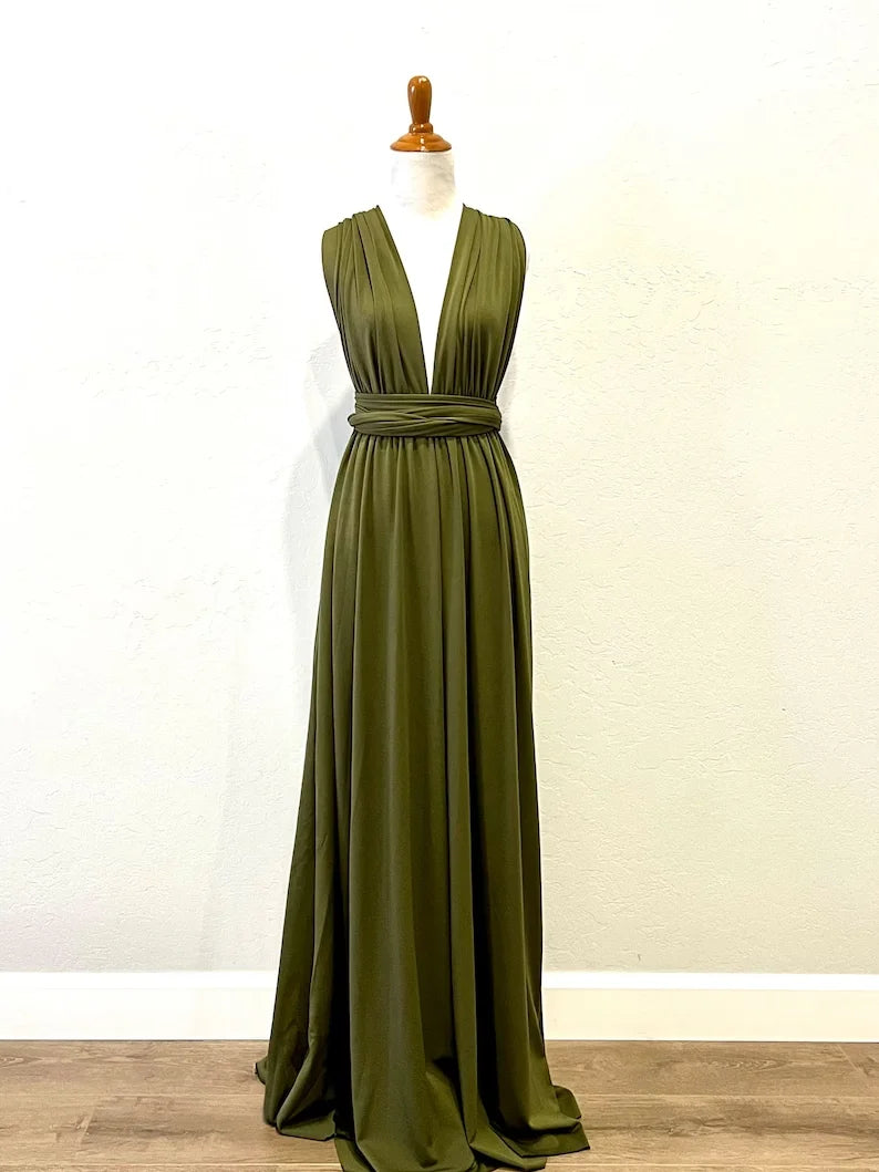 Bridesmaid Dress, Olive Green Maxi Bridesmaid Dress, Bridal Party Convertible Dress, Multiway Infinity Dress, Custom Dress