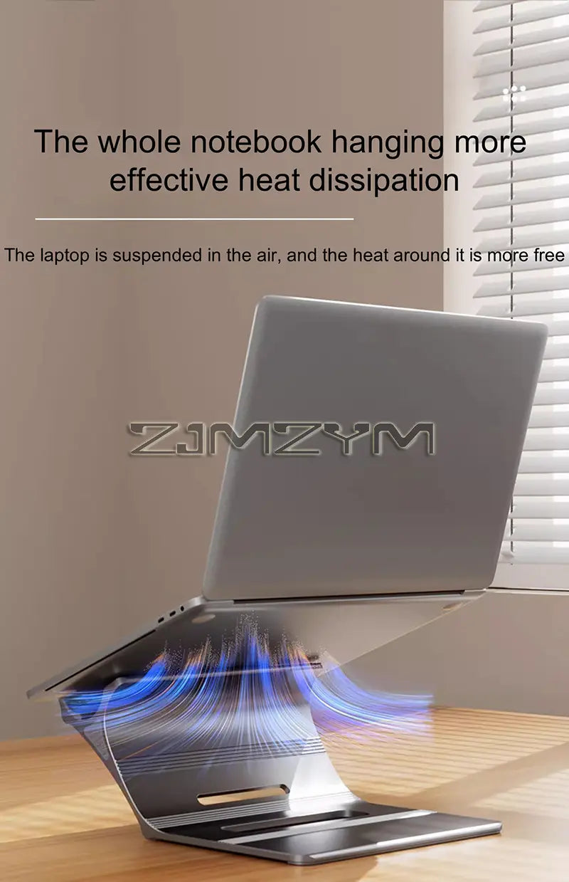 silver aluminum laptop stand with sleek angular design and heat-dissipating airflow channels for adjustable desk use