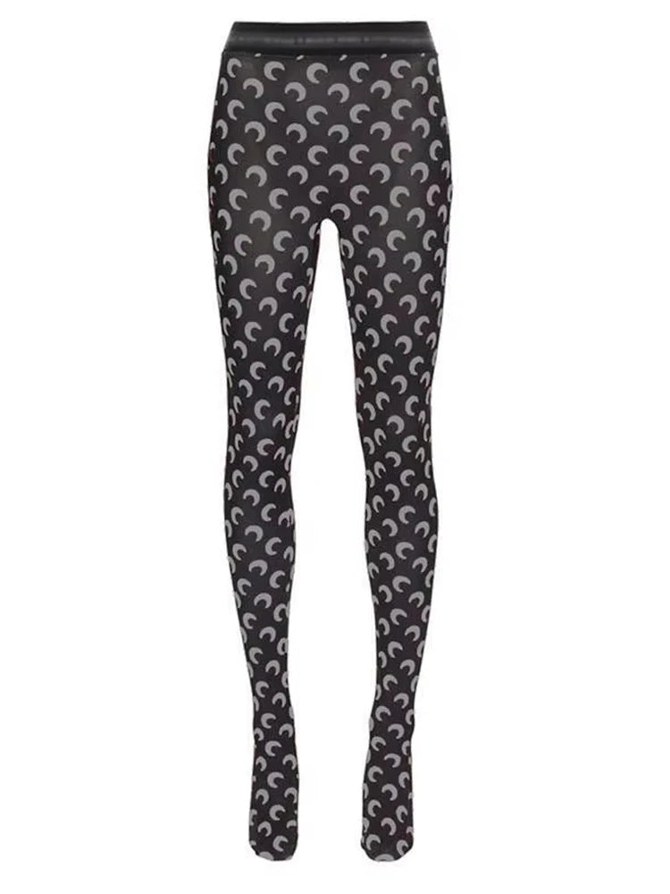 Fashion High Street Casual Women's High Waist Printed Bottom Pants New Women Reflective Tight Elastic Outerwear Pants