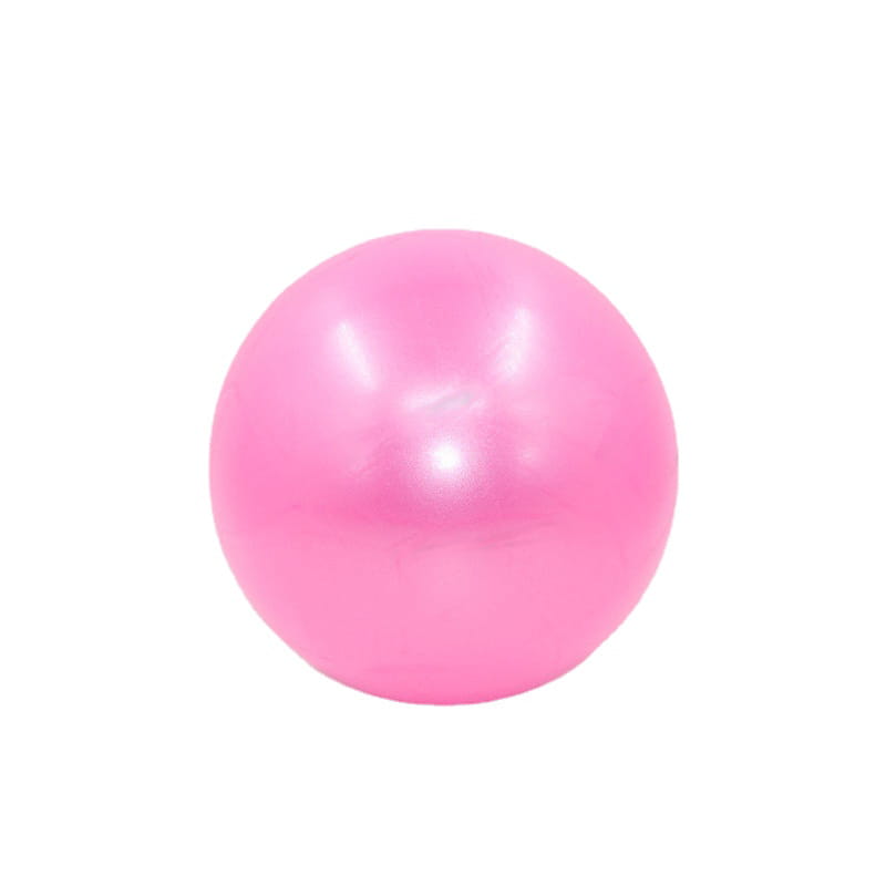 A smooth glossy pink pilates ball 25cm explosion proof made of durable material for yoga and core fitness exercises.