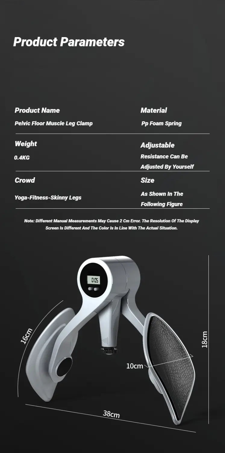 Pince de jambe pour muscles du plancher pelvien métallisée argentée avec résistance réglable et rembourrage en mesh noir sur les surfaces intérieures pour l’entraîneur de muscles du plancher pelvien, appareil de Kegel intelligent.