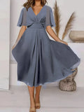 2026 Women's Evening Party Dress Plus Size Long Elegant  A Line V Neck Ruffles Chiffon Formal Wedding Dress Robe Dazzling Dress