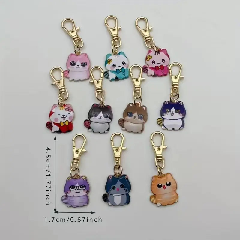 10pcs cute cat keychains, suitable for wallet accessories, pet ID cards, backpacks, mobile phone pendant gifts, the best choice