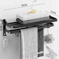 Towel Rack 40-60CM Bathroom Accessories Black Aluminum Wall Mounted Towel Shelf Organizer Folding Holder With Hook Shower Hanger