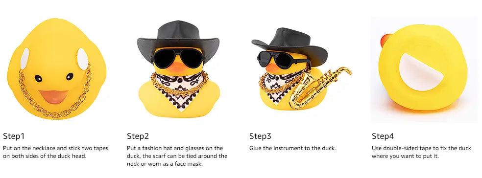 Yellow rubber graduation duck wearing a black cowboy hat, sunglasses, and a patterned bandana with a graduation cap and tassel.