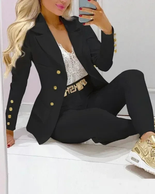 2026 Women Formal Jacket & Trousers Office Lady Outfits Autumn Women Two Pieces Set Print Blazer Coat & Pants Suit Sets Female