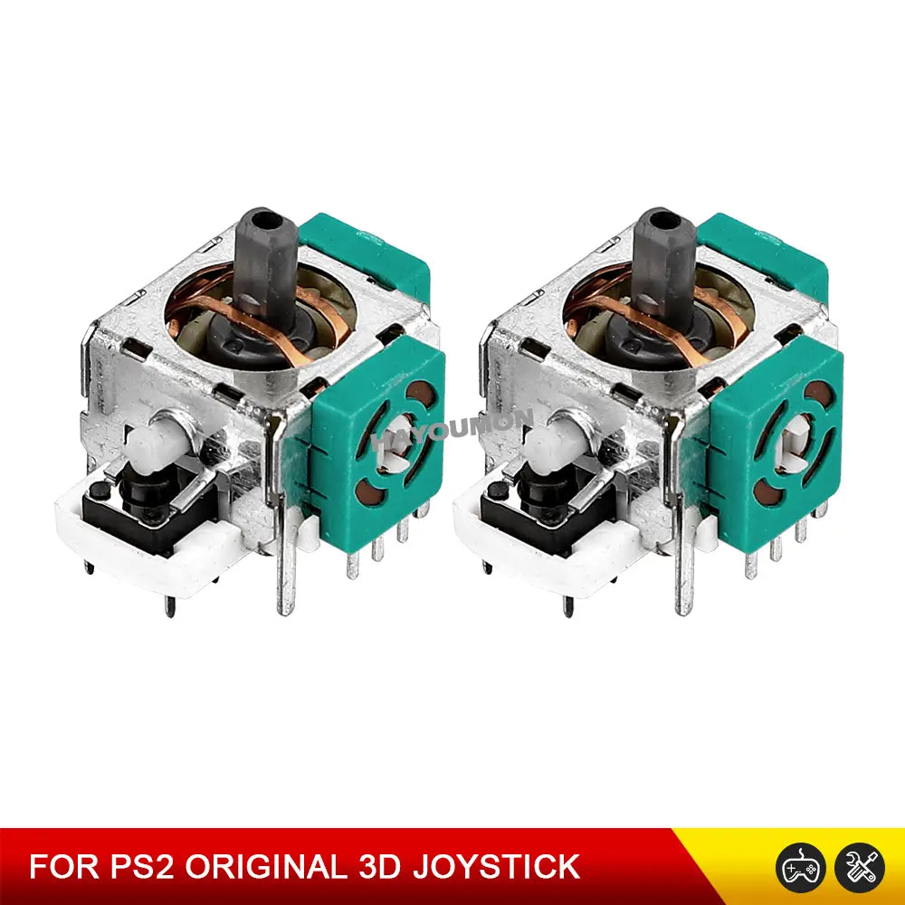 Two teal and silver ps2 original 3d analog stick joysticks for ps2 analog stick joystick replacement.