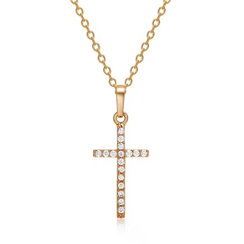 Cross Necklaces Chain Simple Pendants for Women Men Zircon Rhinestone Jewelry Gifts
