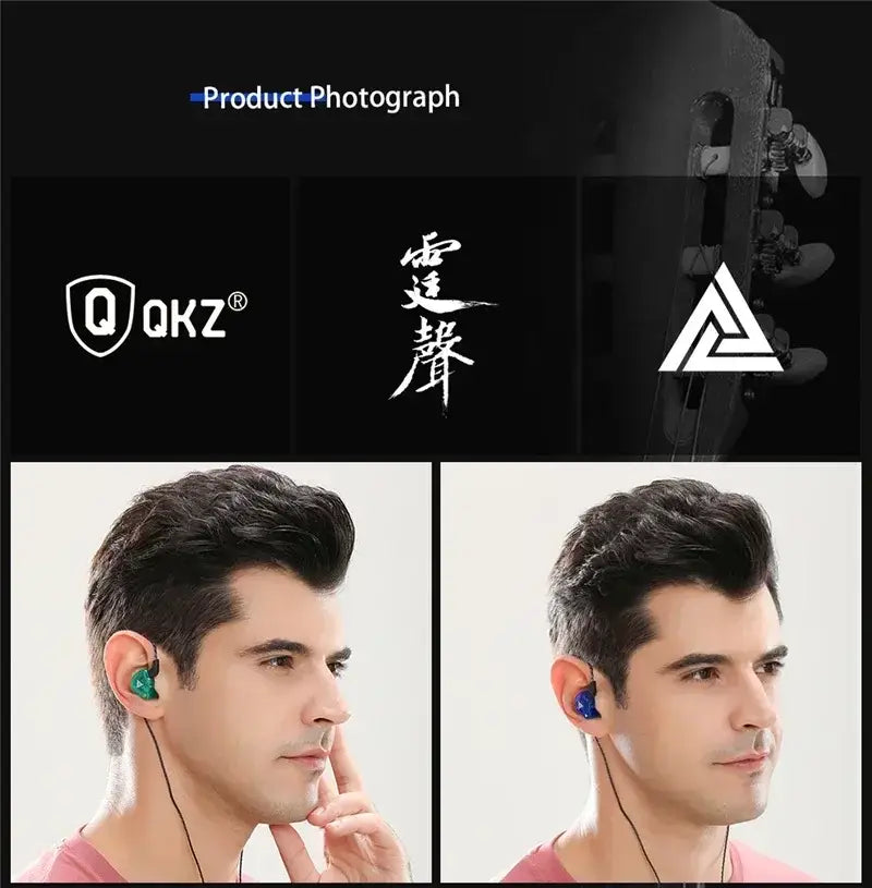 green and blue qkz ak6 in-ear headphones with black cables and microphone designed for clear audio and comfortable fit