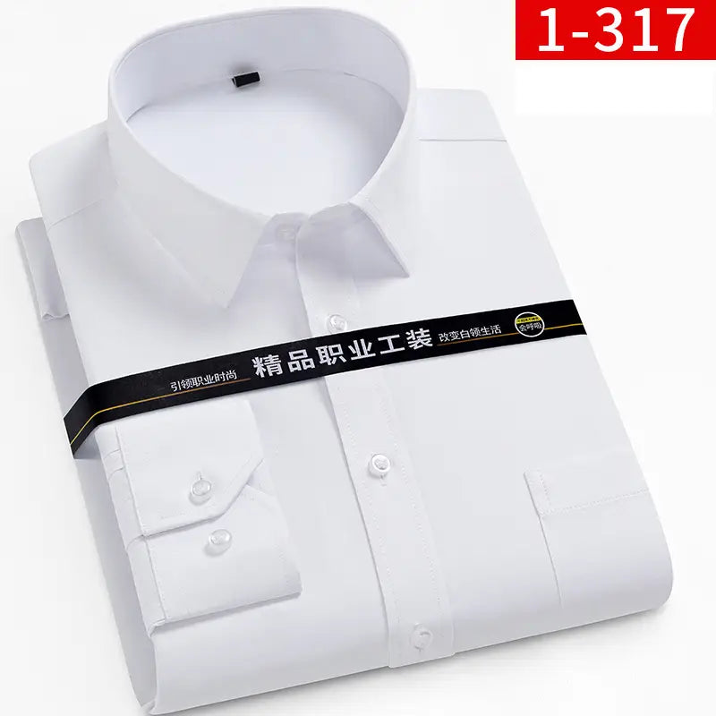 men plus size cotton long sleeve formal dress shirt in white featuring a crisp collar and buttoned cuffs