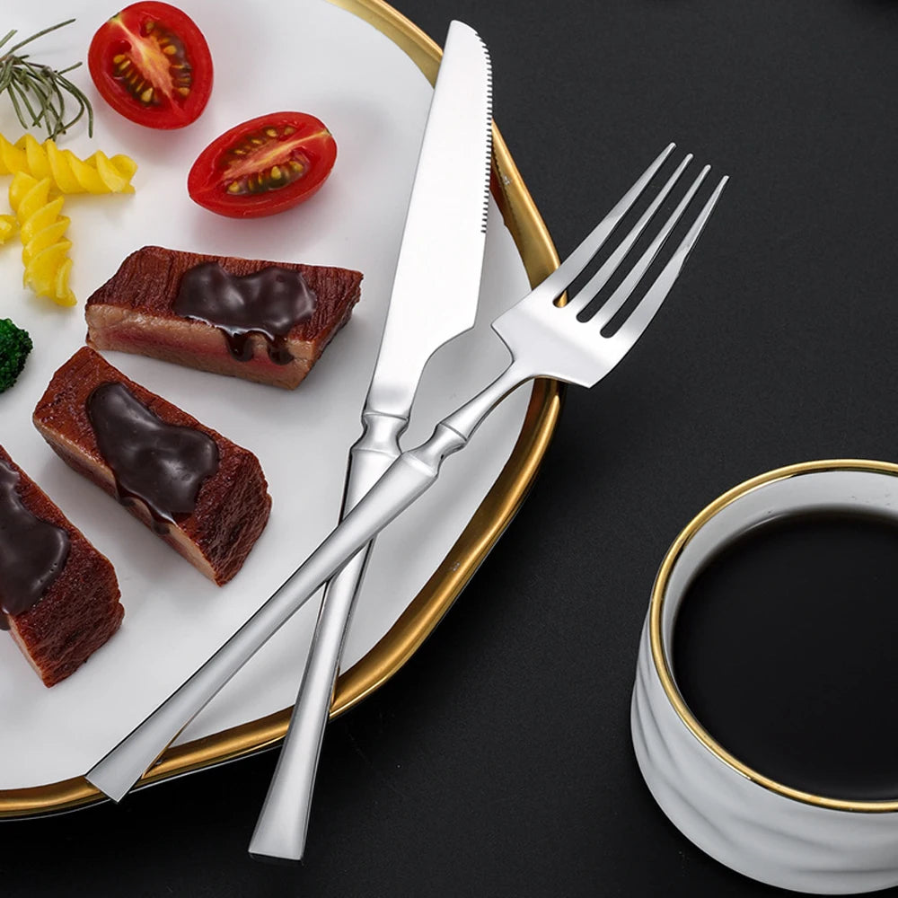 24pcs Cutlery Set Stainless Steel Tableware Knife Fork Coffee Spoons Dinnerware Dishwasher Safe Dinner Cutlery