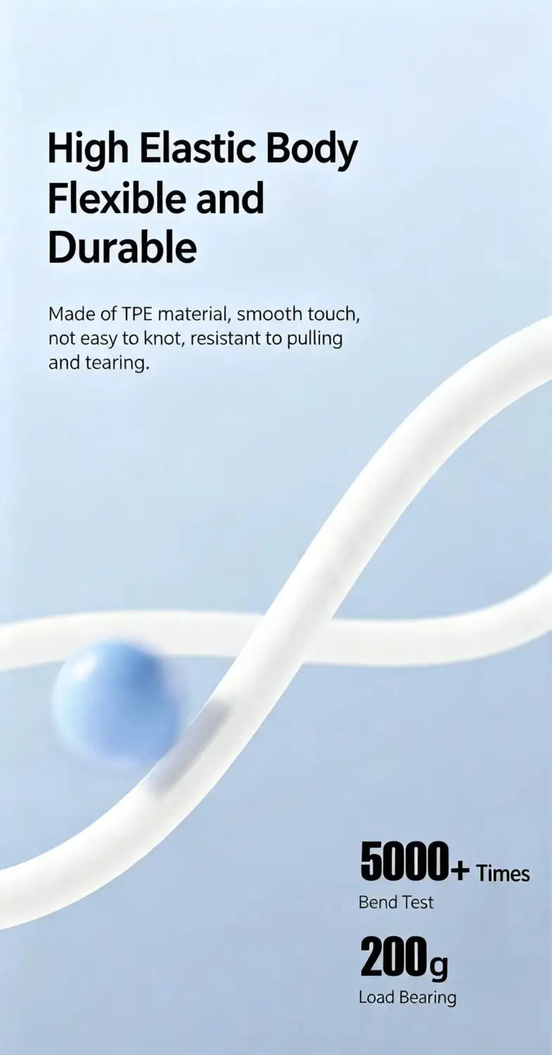 Weiße flexible TPE-Bügel/Schlaufe mit glatter Oberfläche und hellem bläulichem kugelförmigem Akzent an kabelgebundenen In-Ear-Kopfhörern mit Mikrofon und tiefem Bass, weiß, für digitale HD-Audioqualität.