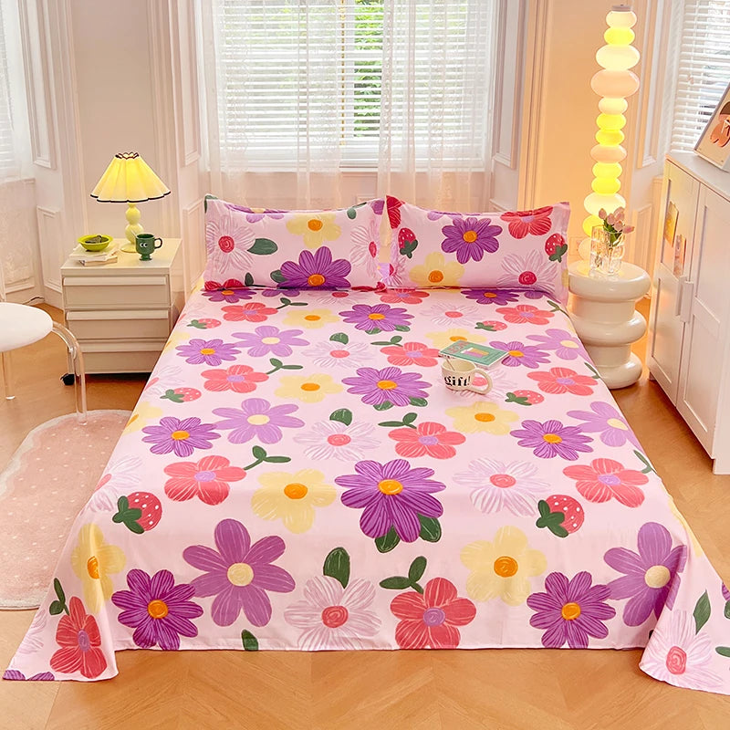 Bedroom Sheet Gorgeous Flowers Cartoon Printing Bedding Sheet PillowCase Bedding Fashion Exquisite Printing Sheet 1pc or 3pc/Set