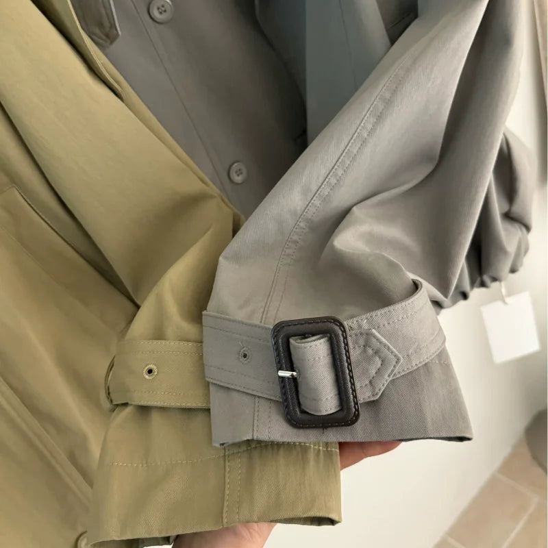 Women's Loose Short Trench Coat Solid Stand Collar Double Breasted Cropped Windbreaker 2026 New Autumn Casual Lady Trench Coats