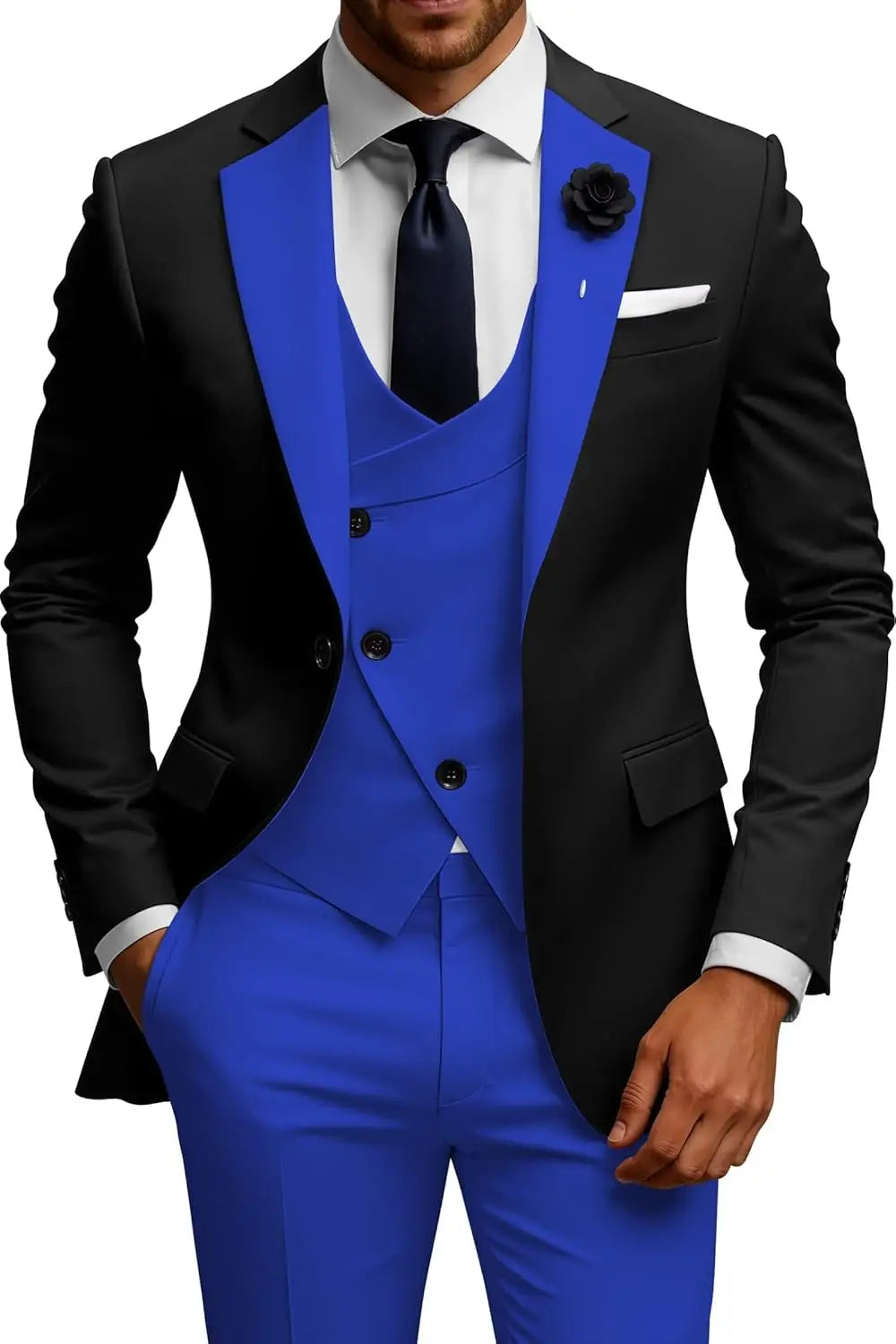 Mens Suits 3 Piece Slim Fit Double Breasted Suit Wedding Prom Tuxedo Suit Set