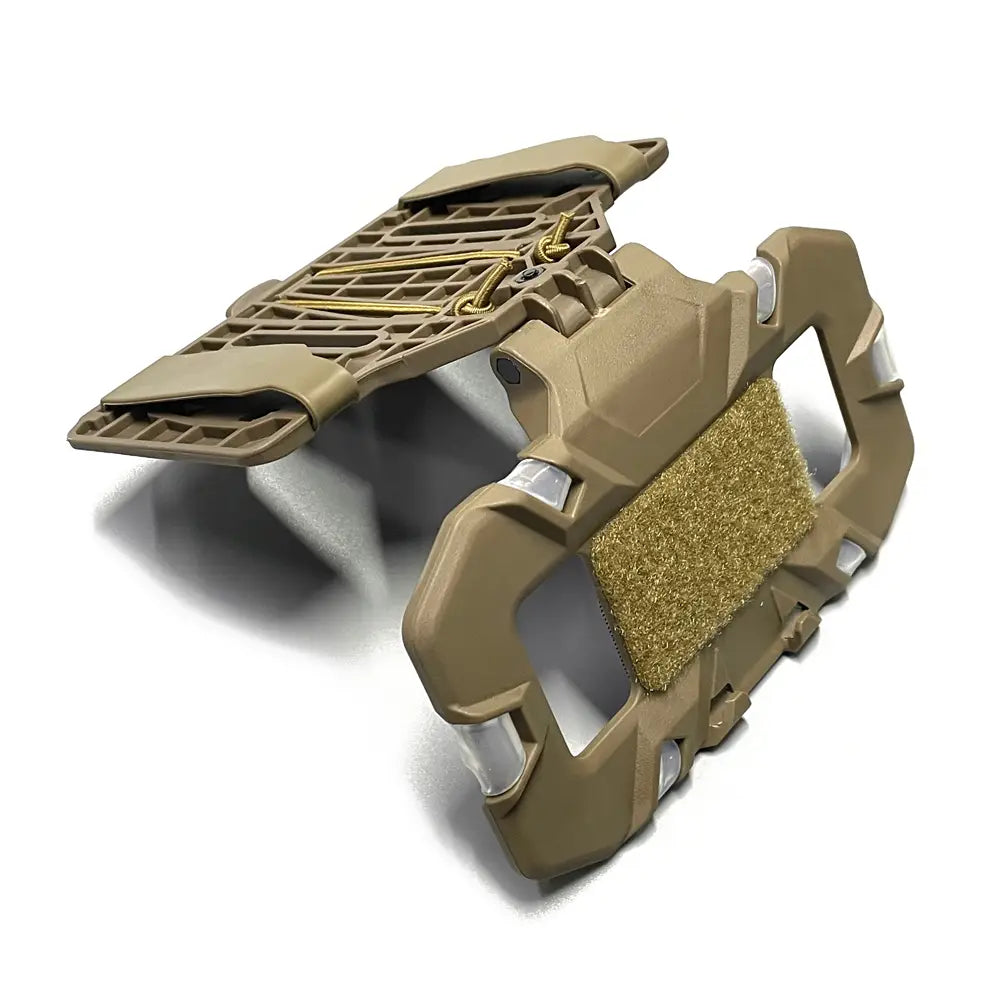 tan tactical phone case back side with textured grip panels and modular attachment points for tactical molle phone navigation board use