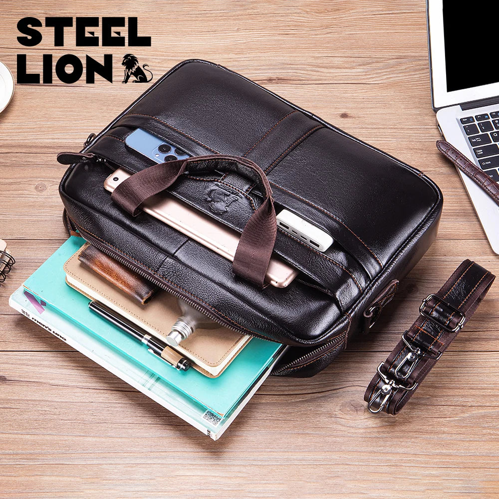 Leather Men's Briefcase, Large Capacity Business Office Bag, Cowhide Computer Bag, Can Be Carried by Hand or Shoulder