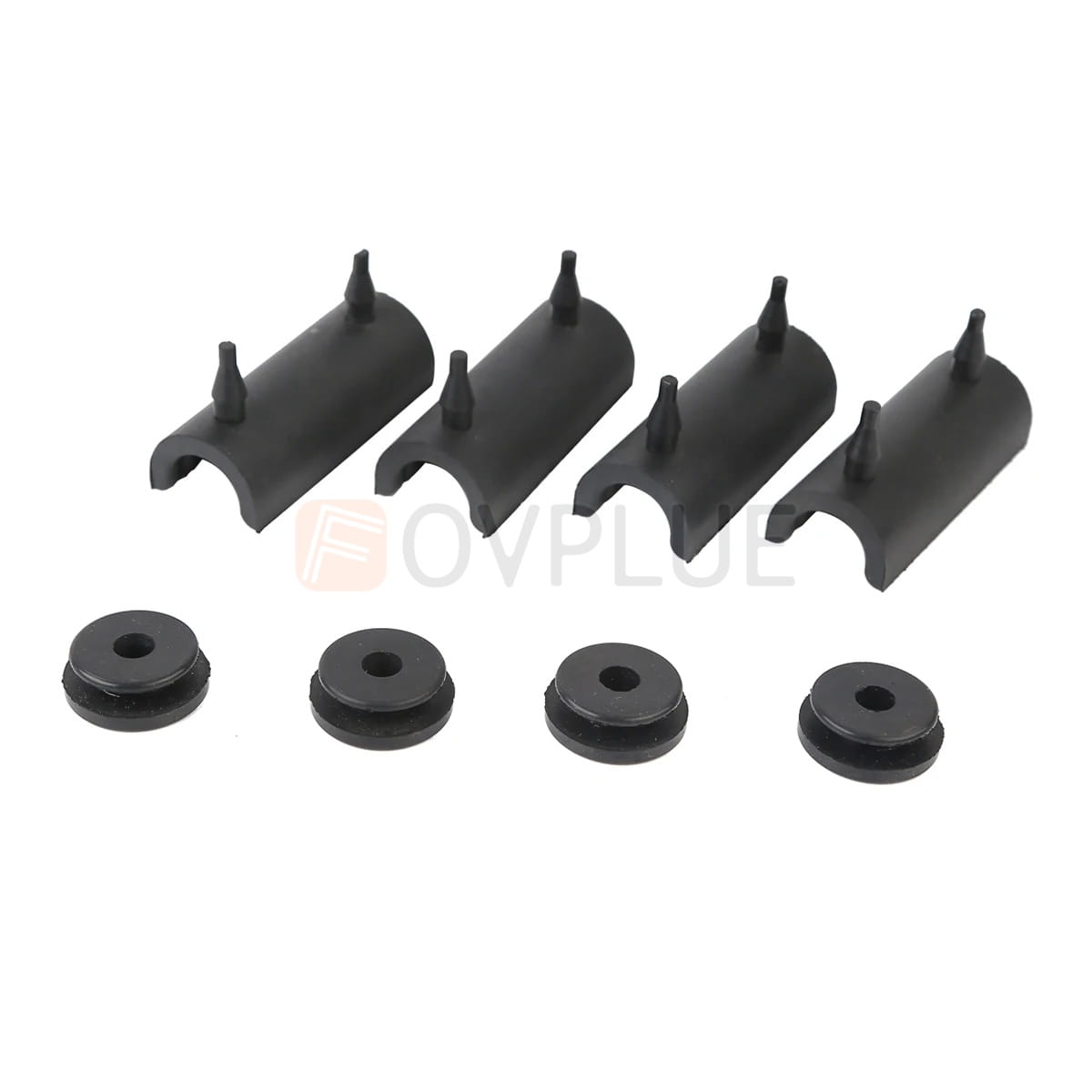 Set of four black rubber Harley touring saddlebag support grommets with integrated spikes and matching circular washers for 1993 and up models.