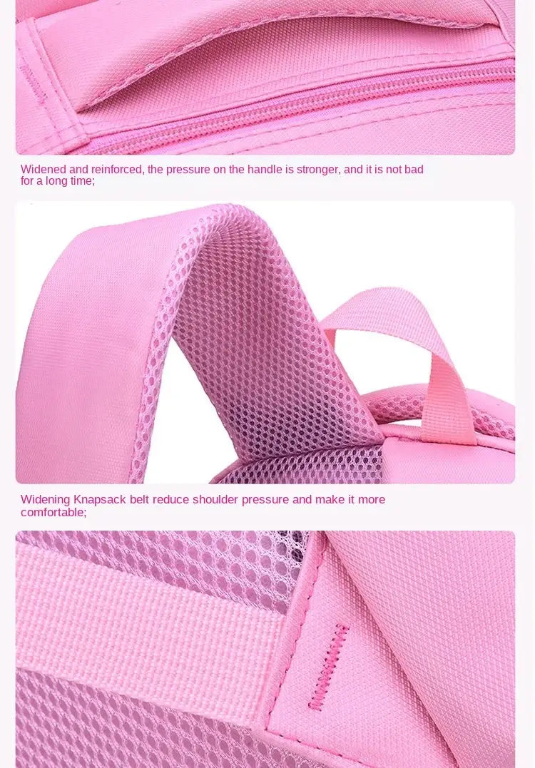 Rosa Katzen-Schulrucksack-Set für Mädchen mit einem rosa Mesh- und Stoffrucksack mit verstärkten Trägern