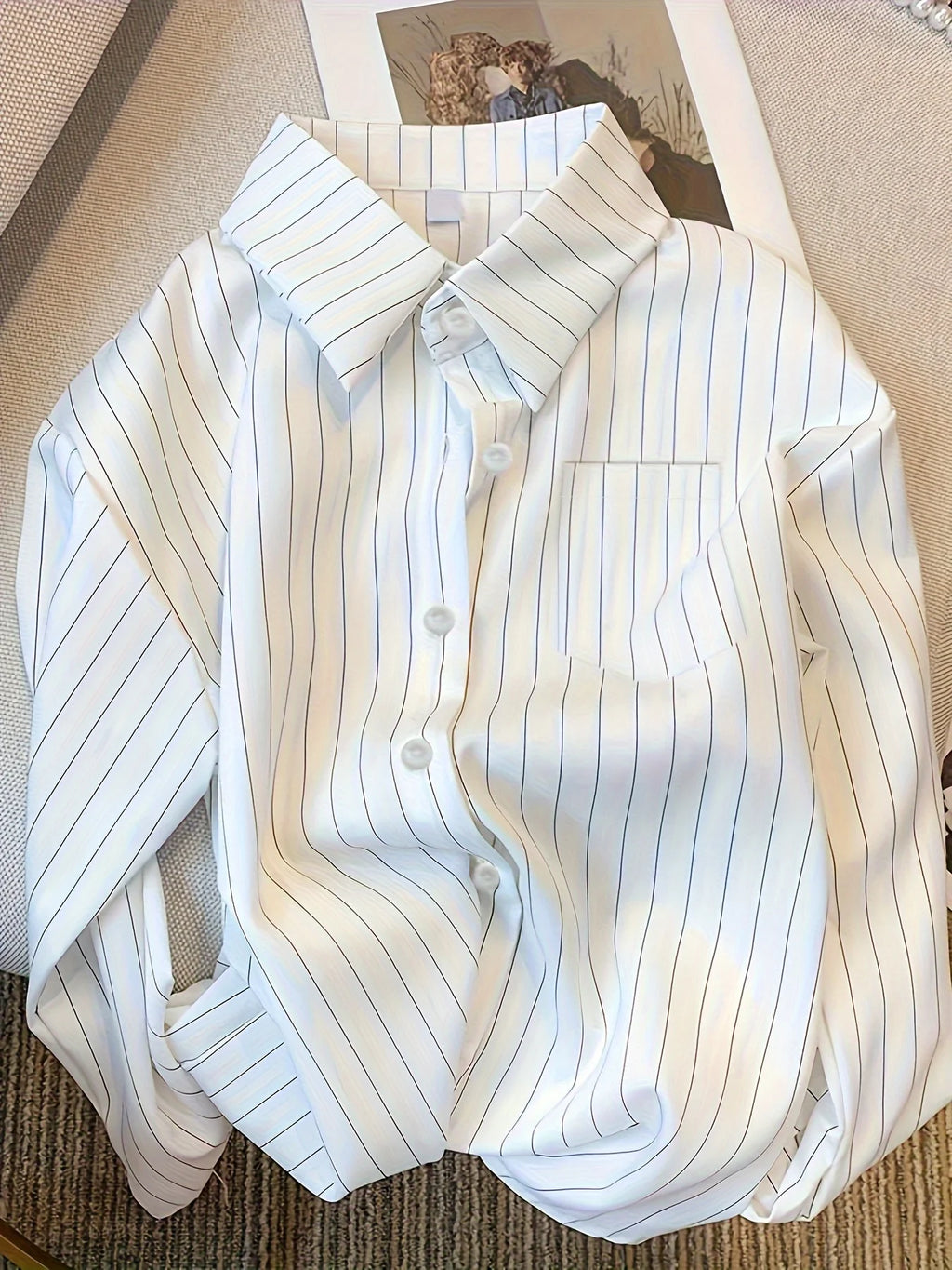 Striped Long Sleeve Shirt for Women, Autumn and Spring Design Sense Minority Commuting Blouse, High-End Top