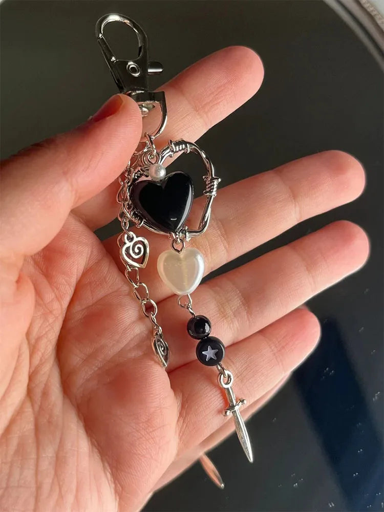 Black heart keychain cute Charm aesthetic