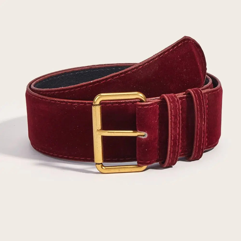 Women Fashion Luxury Design Suede Leather Wide Belt Trendy Casual Pin Buckle Waistband & Versatile Trouser Dress Belts Gifts