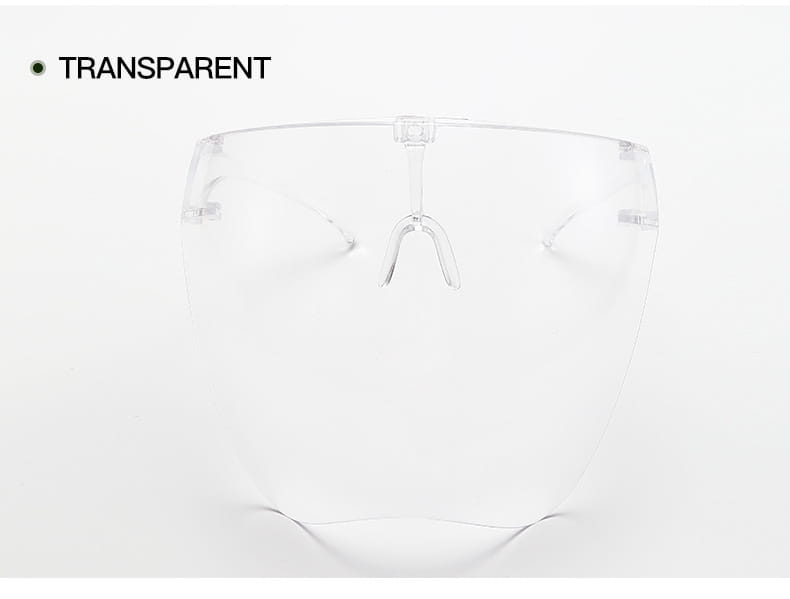 Transparent plastic full face safety glasses protective face shield mask with a sleek minimalist design providing effective protection glasses features.