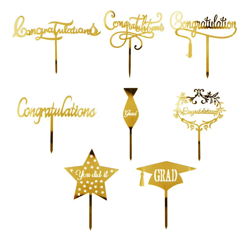 Graduation Season Birthday Cake Topper Gold Congratulations You Got It Grad Acrylic Cake Toppers for Student Party Decoration