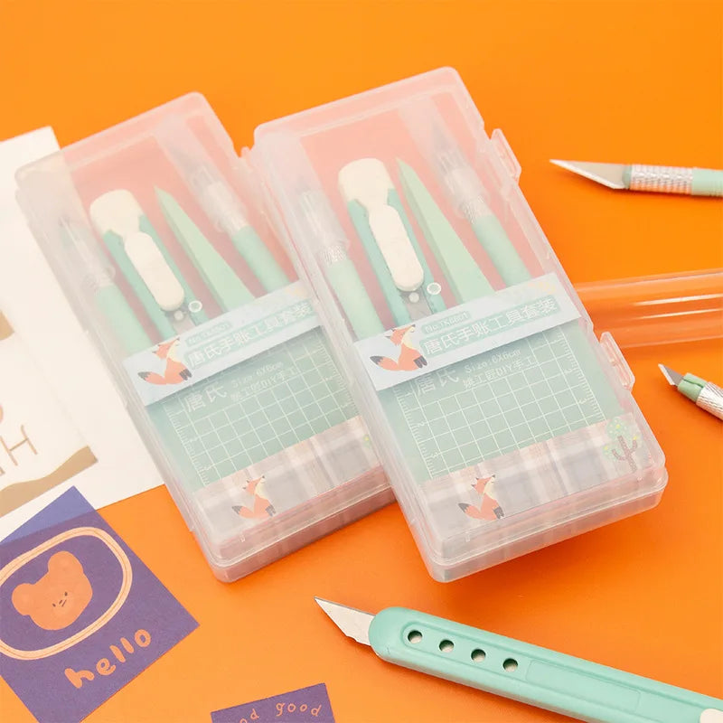 DIY Scrapbooking Tool Kit, DIY Hand Tools Set with Craft Carving Knife, Tweezers, Mini Cutting Pad, School Office Craft Supplier