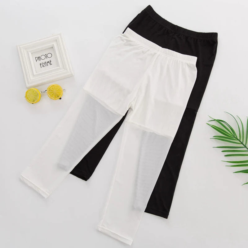 Women Safety Pants Summer Mesh Stretch Leggings Sports Fitness Skinny Pants 3/4 Length Leggings Capri Pants Thin Modal Pants