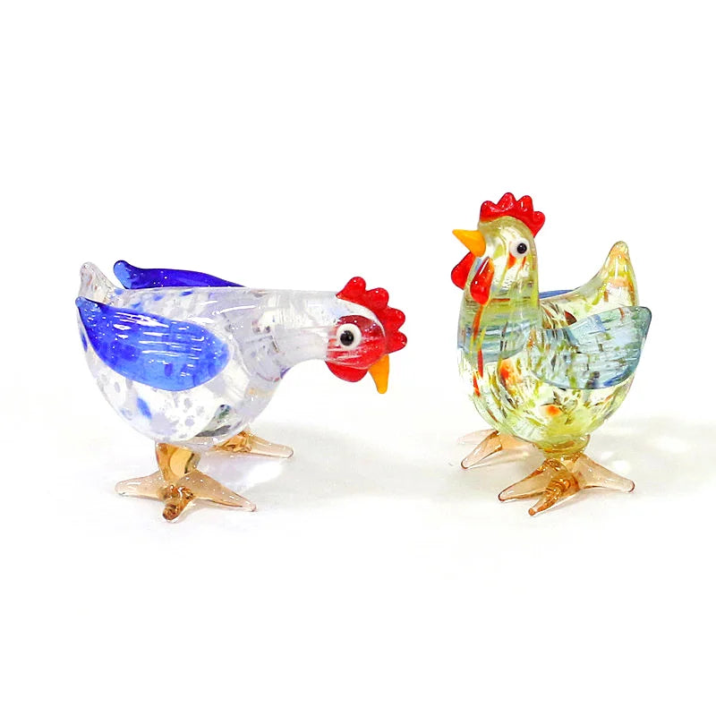 Easter Cock Miniature Figurine Glass Ornament Cute Rooster Tiny Statue Home Table Decor Collection Holiday Party New Year Gifts
