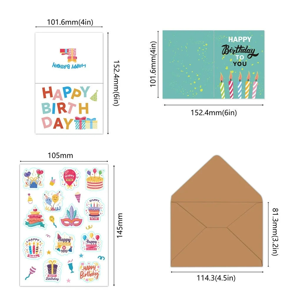 24pcs Unique Happy Birthday Cards Bulk With Envelopes & Stickers,Happy Birthday Cards Assortment For Family, Friends, Colleagues