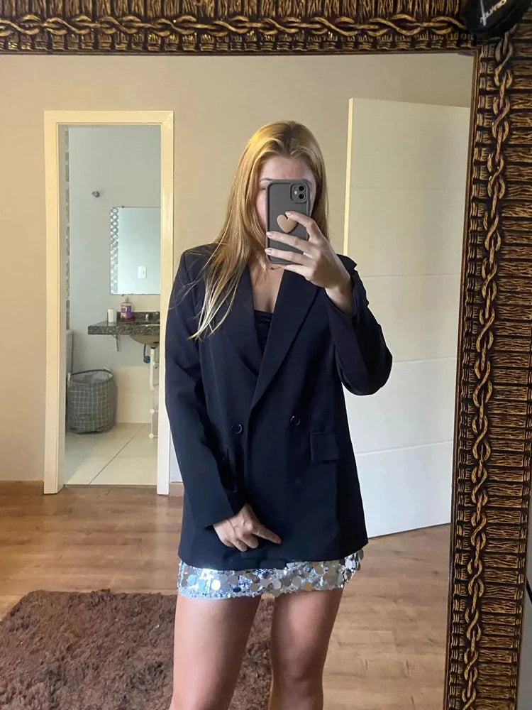 HXAO Blazer Woman Black Beige Khaki Blue Green Gray Women coat Fashion Office Wear Women's Blazers Jacket Outerwears 2024