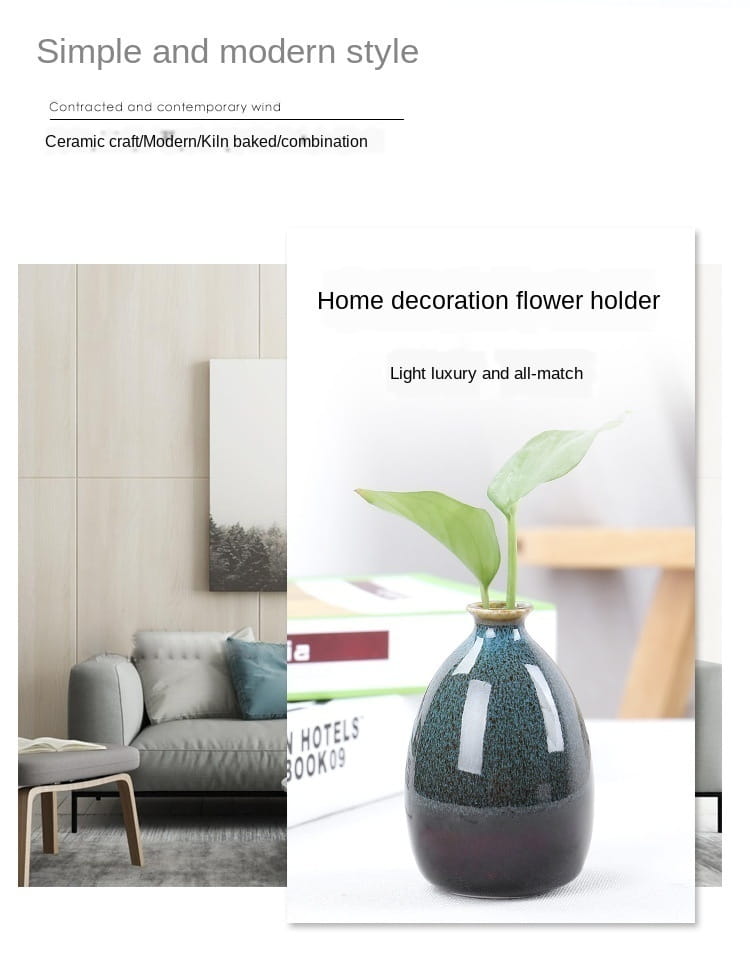 A sleek dark teal ceramic flower holder with a glossy glaze and subtle speckled texture featured as flower glaze ceramic vase home decor.