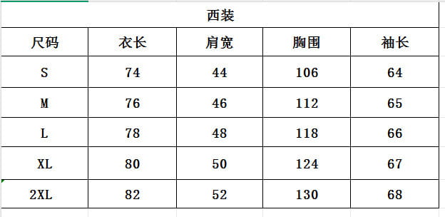 長さ、肩幅、胸囲、袖丈を、サイズSから2XLまでにわたって示した婦人用ウエスタン風ドレスの寸法測定表と、「スパンコール付きメンズ・パーティーブレザー ロイヤルブルー ステージジャケット」と題する製品が併記されています。