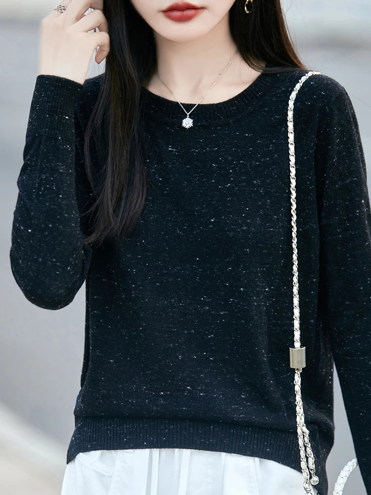 Women Fine Wool Sweater O-neck Fancy Yarn Pullover Autumn Winter Knitwear Casual Clothing Bottoming Itch-Free Top for Festival
