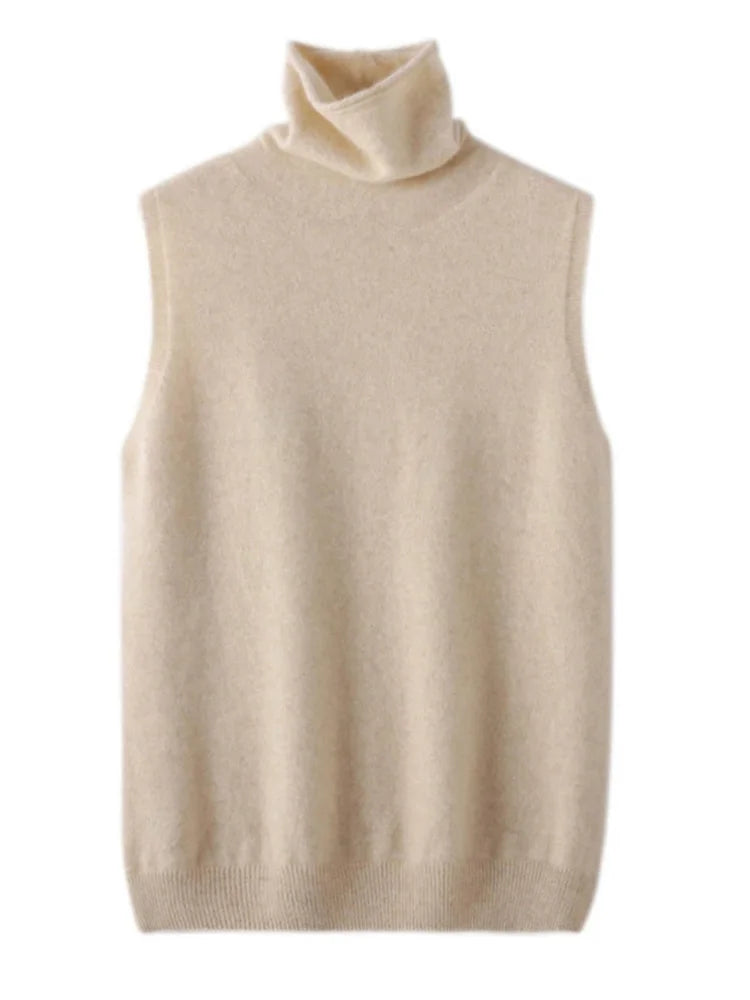 Women Merino Wool Sleeveless Pullovers Turtleneck Sweater Waistcoat Wool Knitwear Spring Autumn Winter Fashion Vest Tops