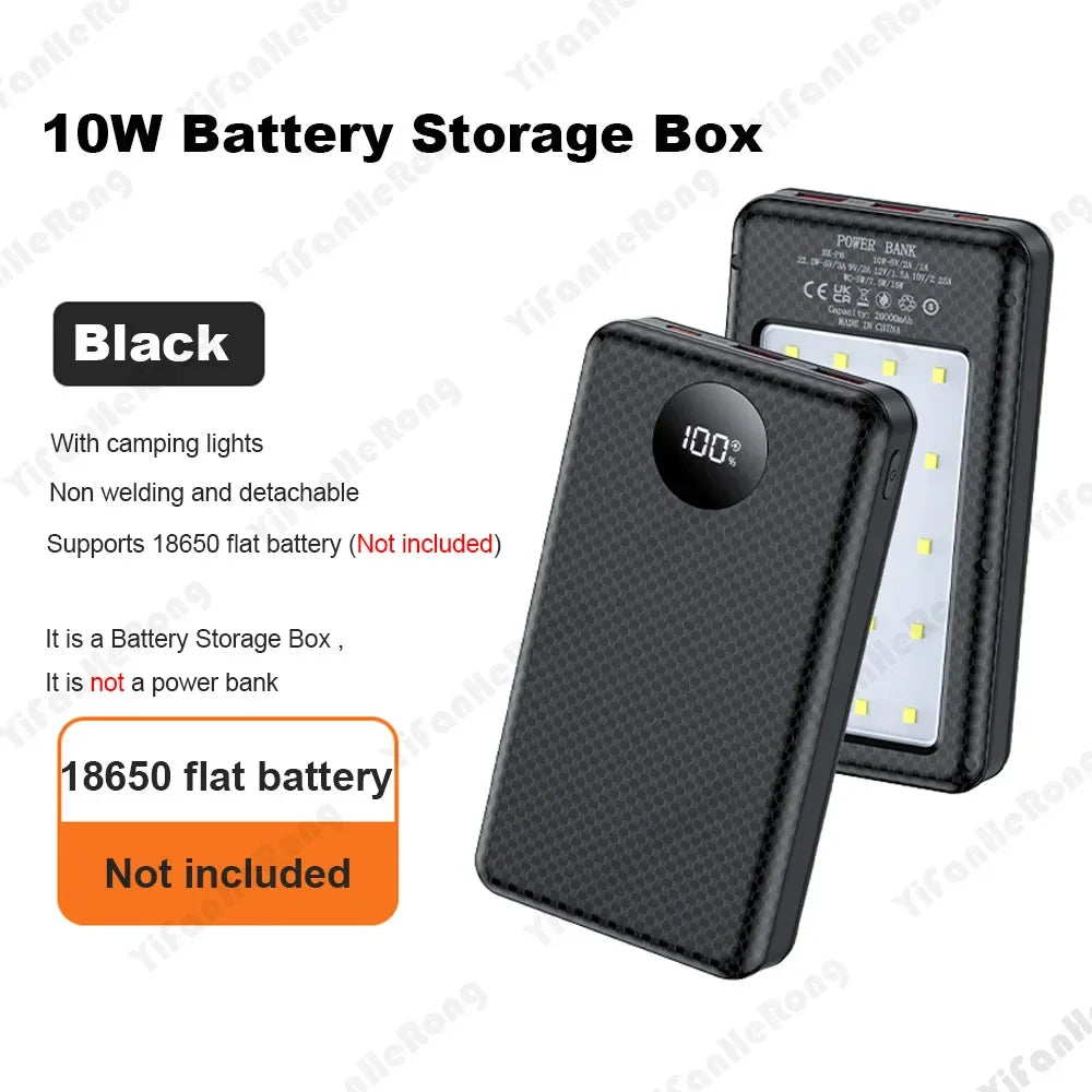 6*18650 20000mAh Power Bank Case 22.5W Fast Charging 15W Wireless Charging Mobile Power Bank Housing Battery Holder For Phone